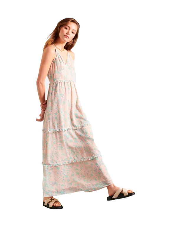 Superdry Margaux Maxi kjole i Peach | Fri