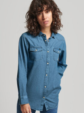 Superdry - Women's Klassisk Denimskjorte i Westernstil | Dame | Light Wash Superdry - Women's Klassisk Denimskjorte i Westernstil | Dame | Light Wash
