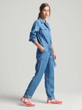 Superdry - Women's Vintage Tencel Woven Boiler Heldragt - Dame - Mid Wash Superdry - Women's Vintage Tencel Woven Boiler Heldragt - Dame - Mid Wash