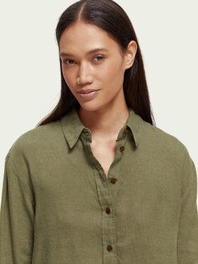 Scotch & Soda - Women's Oversize Hørskjorte - Dame - Olive Green