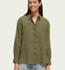 Scotch & Soda - Women's Oversize Hørskjorte - Dame - Olive Green