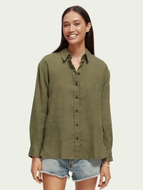 Scotch & Soda - Women's Oversize Hørskjorte - Dame - Olive Green