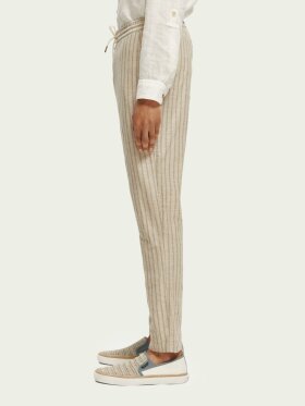 Scotch & Soda - Men's Straight Leg Hørbukser - Herre - Sand/Black Stripe