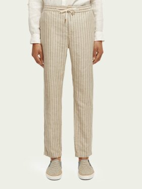 Scotch & Soda - Men's Straight Leg Hørbukser - Herre - Sand/Black Stripe