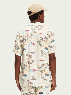 Scotch & Soda - Men's Printed Camp Skjorte - Herre - White Palmtree