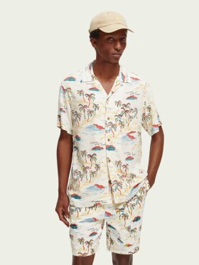 Scotch & Soda - Men's Printed Camp Skjorte - Herre - White Palmtree