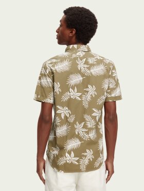 Scotch & Soda - Men's Regular Fit Printed Poplin Skjorte - Herre - Khaki Leaf