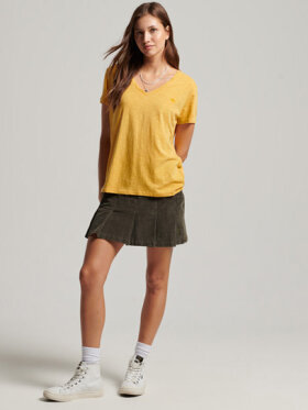 Superdry - Women's Slub T-shirt med V-hals - Dame - Desert Orche Yellow
