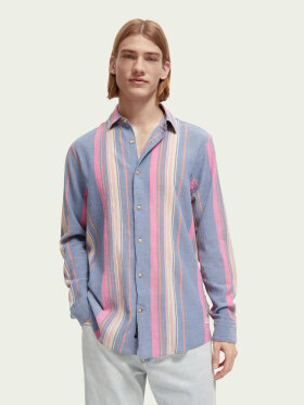 Scotch & Soda - Men's Regular Fit Striped Skjorte - Herre - White/Pink Stripe