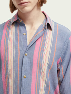 Scotch & Soda - Men's Regular Fit Striped Skjorte - Herre - White/Pink Stripe