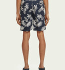 Scotch & Soda - Men's Printed Poplin Bermuda Shorts - Herre - Navy Leaf