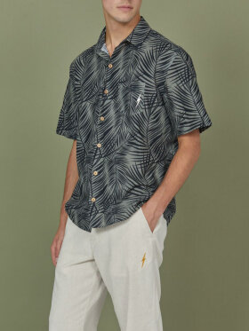 Lightning Bolt - Men's Allover Printed Tropical Hør Skjorte - Herre - Black Brindle