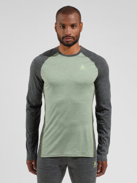 Odlo - Men's Performance Merinould 150g/m2 Skiundertrøje - Herre - Mette Green/Dark Grey Melange