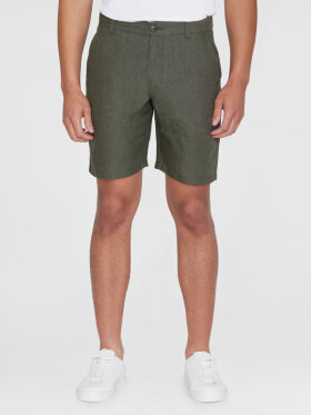 KnowledgeCotton Apparel - Men's Regular Hør Shorts - Herre - Burned Olive