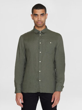 KnowledgeCotton Apparel - Men's Regular Hør Shirt - Herre - Burned Olive