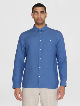 KnowledgeCotton Apparel - Men's Regular Hør Shirt - Herre - Moonlight Blue