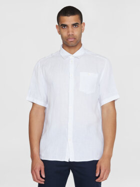 KnowledgeCotton Apparel - Men's Regular Hør Short Sleeve Shirt - Herre - Bright White