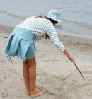 Blue Sportswear - Barbara Striped Halfzip Polo Bluse - Dame - Ecru/Sea