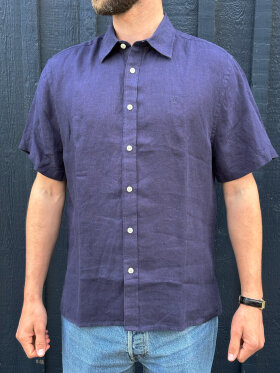 North Sails - Men's Short Sleeve Spread Colla Hør Skjorte - Herre - Navy Blue