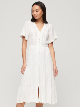 Superdry - Women's Embroidered Tiered Midi Dress - Dame - Off White