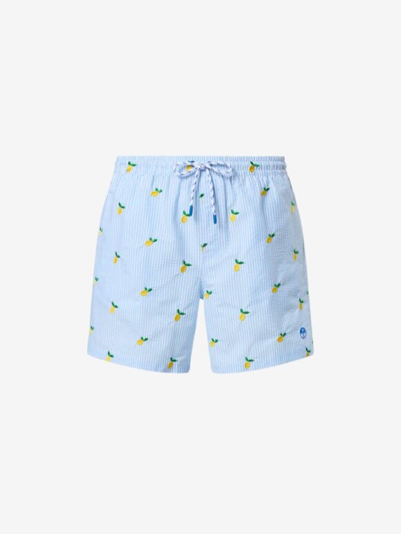 North Sails - Striped seersucker swim shorts - Mænd - Blue/Citrus